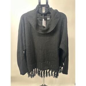 NWT Lane Bryant Black Fringe Hem Chunky Knit Cowl Neck Sweater Size 22/24‎